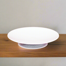 Load image into Gallery viewer, A white metal candle holder with a generous full diameter of 95mm, displayed on a wooden surface.