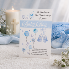 Load image into Gallery viewer, Baby Boy Christening Card – Soft Blue Traditional Design