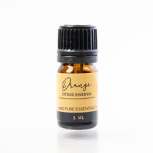 Load image into Gallery viewer, Small bottle of orange essential oil with a black cap on a white background