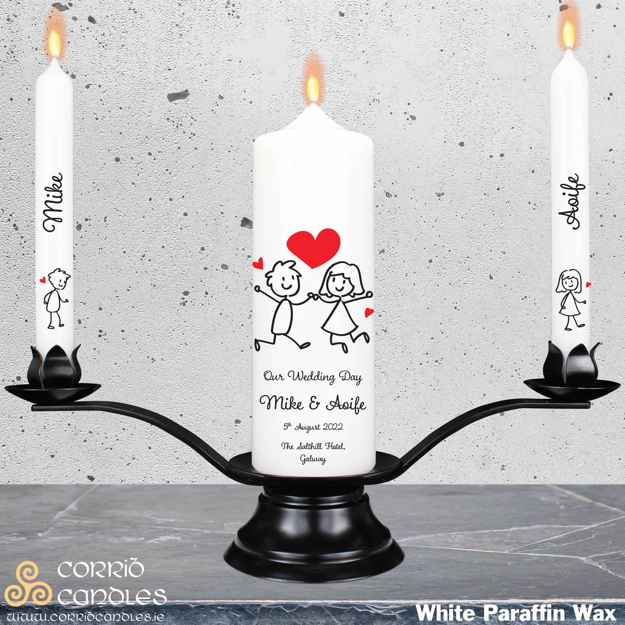 personalised-wedding-candles-wedding-doodle-corrib-candles