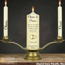 Load image into Gallery viewer, Personalised Wedding Candles Gold Rings
