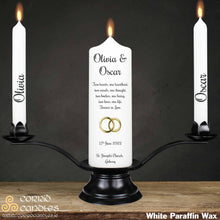 Load image into Gallery viewer, Personalised Wedding Candles Gold Rings