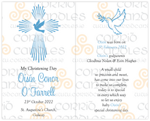 Load image into Gallery viewer, Personalised Christening Candle Blue Dove