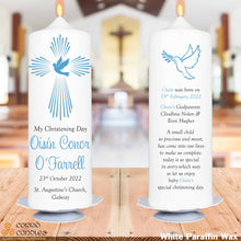 Load image into Gallery viewer, Personalised Christening Candle Blue Dove