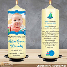 Load image into Gallery viewer, Personalised Christening Candle Blue Stitch
