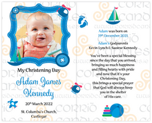 Load image into Gallery viewer, Personalised Christening Candle Blue Stitch