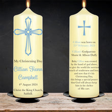 Load image into Gallery viewer, Personalised Baptism Candle Blue Cross