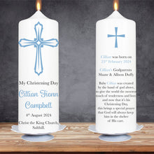 Load image into Gallery viewer, Personalised Baptism Candle Blue Cross