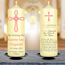 Load image into Gallery viewer, Personalised Baptism Candle Pink Cross