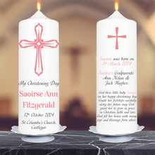Load image into Gallery viewer, Personalised Baptism Candle Pink Cross