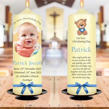 Load image into Gallery viewer, Personalised Christening Candle Blue Bow