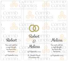 Load image into Gallery viewer, Personalised Wedding Cone Candles Gold Rings