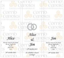 Load image into Gallery viewer, Personalised Wedding Cone Candles Silver Rings