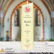 Load image into Gallery viewer, Personalised Oval Christening Candle Pink Dove