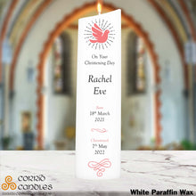Load image into Gallery viewer, Personalised Oval Christening Candle Pink Dove