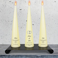 Load image into Gallery viewer, Personalised Wedding Cone Candles Silver Rings