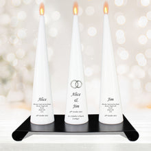 Load image into Gallery viewer, Personalised Wedding Cone Candles Silver Rings
