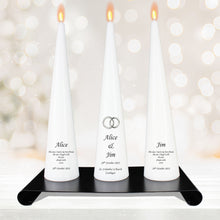 Load image into Gallery viewer, Personalised Wedding Cone Candles Silver Rings