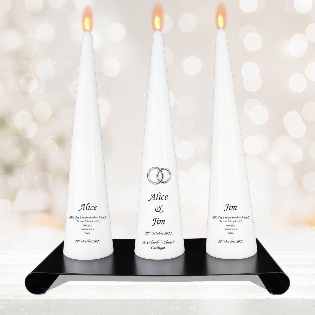 Personalised Wedding Cone Candles Silver Rings