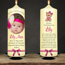 Load image into Gallery viewer, Personalised Christening Candle Pink Bow
