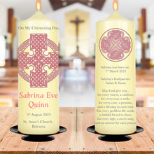 Load image into Gallery viewer, Personalised Christening  Candle Celtic Knot Cross Pink