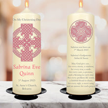 Load image into Gallery viewer, Personalised Christening  Candle Celtic Knot Cross Pink
