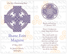 Load image into Gallery viewer, Personalised Christening  Candle Celtic Knot Cross Blue