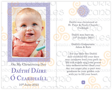 Load image into Gallery viewer, Personalised Christening Candle Celtic Knot Frame Blue
