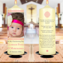 Load image into Gallery viewer, Personalised Christening Candle Celtic Knot Frame Pink