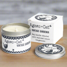 Load image into Gallery viewer, Agnes &amp; Cat Vintage Gardenia Soy Wax Tin Candle
