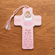 Load image into Gallery viewer, Wood Cross 5 Inch | Guardian Angel Girl
