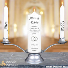 Load image into Gallery viewer, Personalised Wedding Candles Silver Rings
