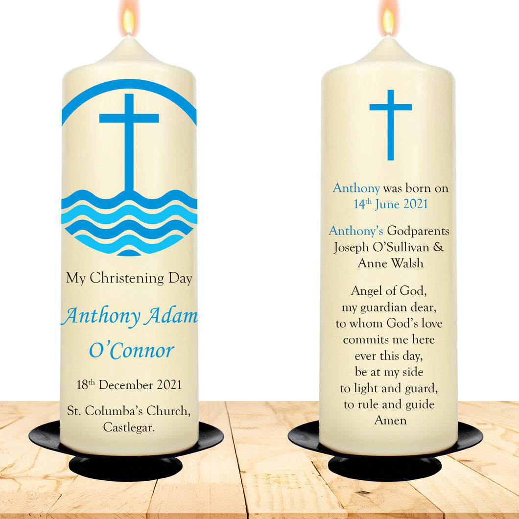 Personalised Christening Candle Blue Cross