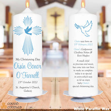 Load image into Gallery viewer, Personalised Christening Candle Blue Dove
