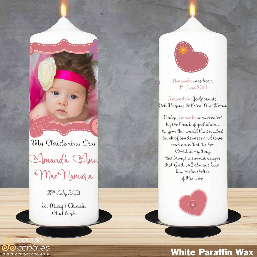 Personalised Christening Candle Pink Stitch