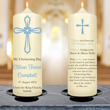 Load image into Gallery viewer, Personalised Baptism Candle Blue Cross
