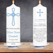 Load image into Gallery viewer, Personalised Baptism Candle Blue Cross
