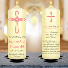 Load image into Gallery viewer, Personalised Baptism Candle Pink Cross
