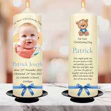 Load image into Gallery viewer, Personalised Christening Candle Blue Bow
