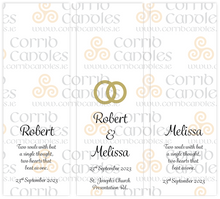 Load image into Gallery viewer, Personalised Wedding Cone Candles Gold Rings
