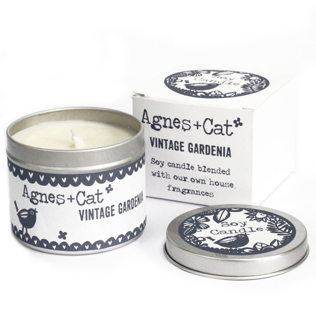 Agnes & Cat Vintage Gardenia Soy Wax Tin Candle