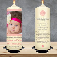 Load image into Gallery viewer, Personalised Christening Candle Celtic Knot Frame Pink
